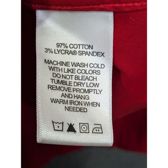 Foxcroft Button Top Womens 16 Non-Iron Stretch Shirt Fitted Fit Red Tuxedo - Picture 6 of 13